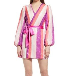 BTFL-LIFE Stripe Sequin Wrap Minidress